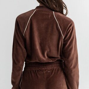 RSQ Milk Chocolate Piped Velour Track Jacket - Size Medium‎ EUC